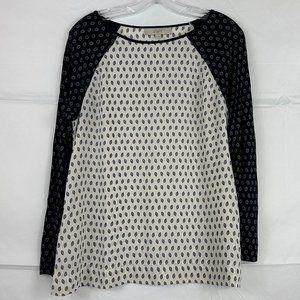 Loft Long Sleeve Black and White Print Blouse, Size Small